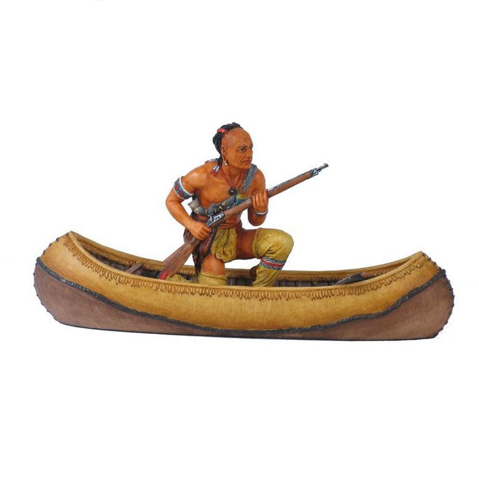 Mohican Indian On Canoe Poly-resin Figurine - Notbrand