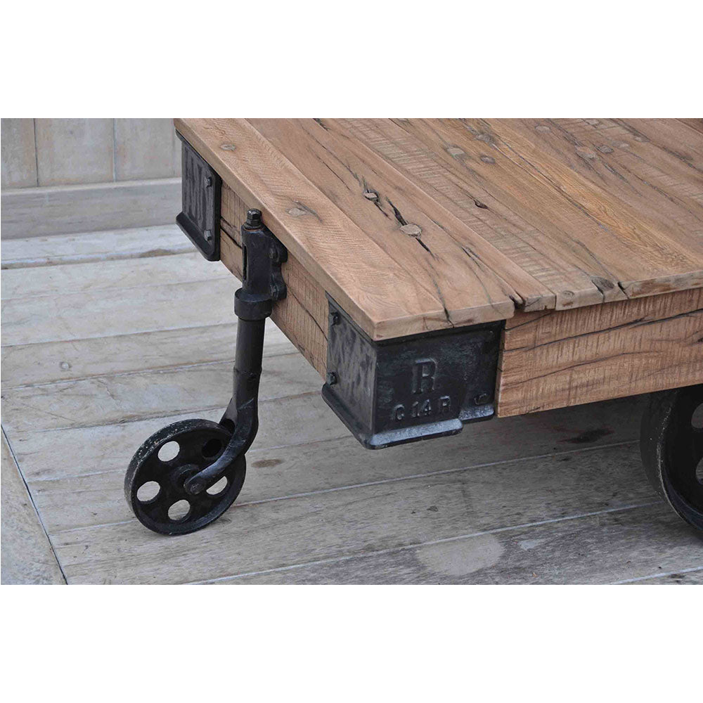 Old Railway Sleeper Industrial Cart Coffee Table - Notbrand