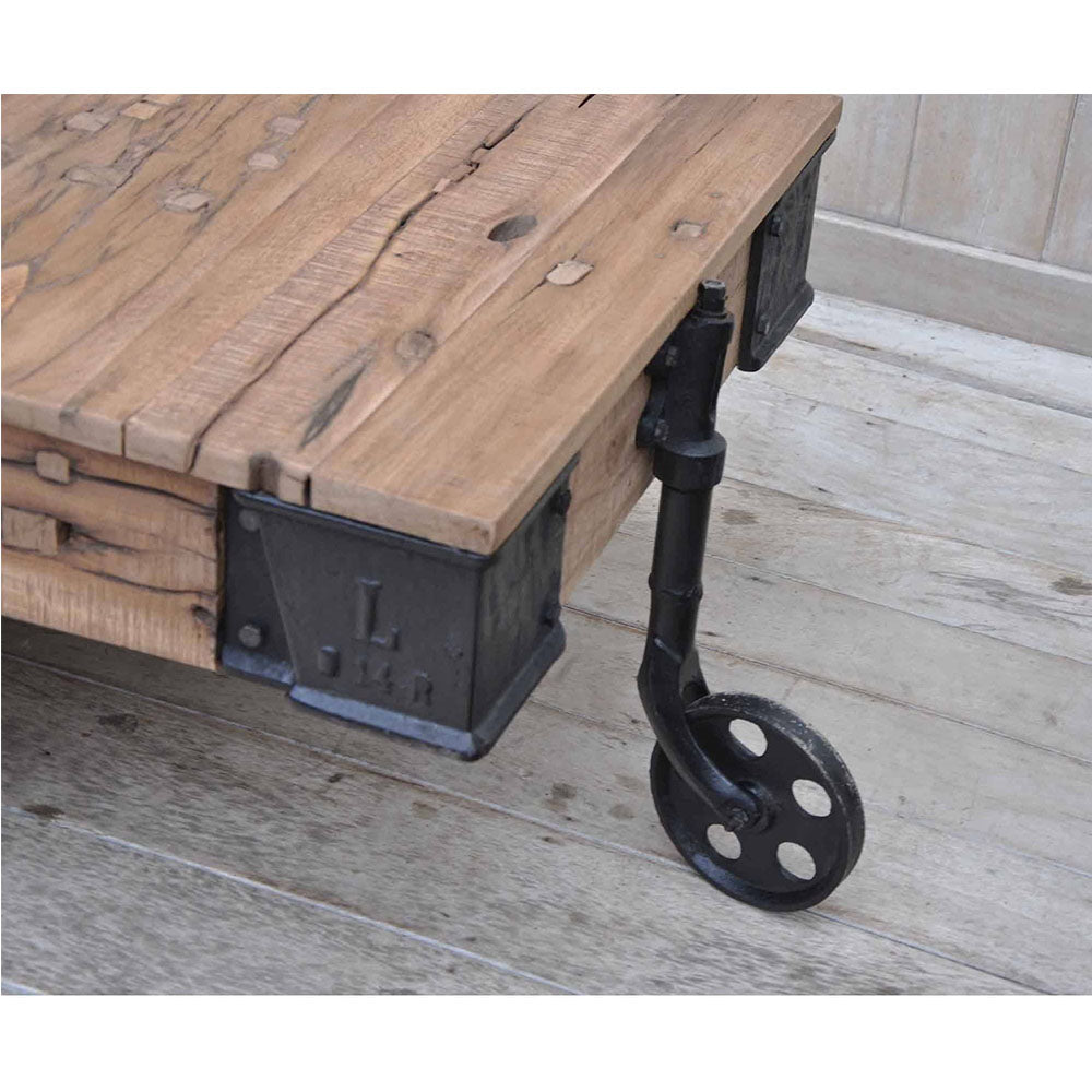 Old Railway Sleeper Industrial Cart Coffee Table - Notbrand