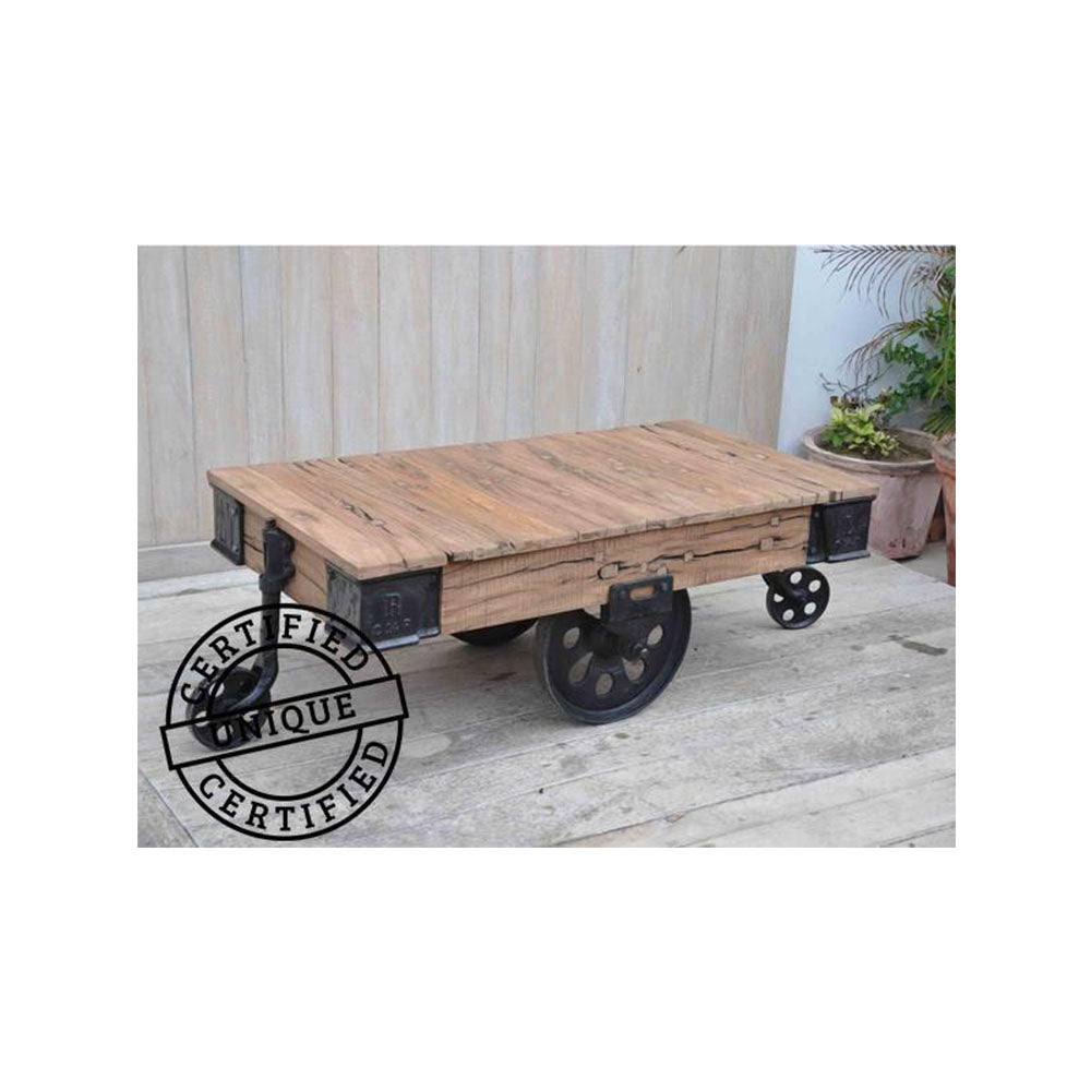 Old Railway Sleeper Industrial Cart Coffee Table - Notbrand