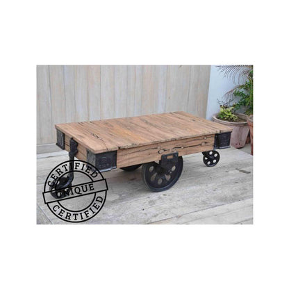 Old Railway Sleeper Industrial Cart Coffee Table - Notbrand